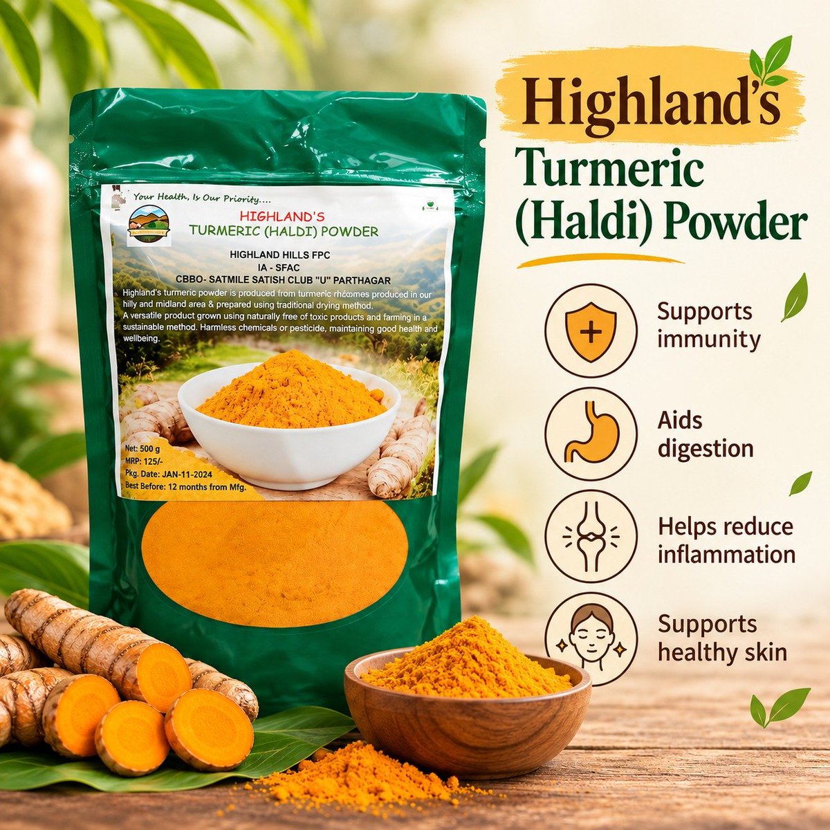 AgriGoI's tweet photo. From Turmeric fields to into Markets 🌿 📈
Highland Hills Farmers Producer Co Ltd #FPO from #Darjeeling #PMDhanDhaanyaKrishiYojana district #WestBengal, with 782 farmer members, has set up a multi-pulveriser capacity 10 quintals/day for turmeric value addition.
Local processing & value addition leads to stronger market opportunities for farmers.
📞 FPO Contact: Sh. Aviskar Rana  6295452194
🛒 Click to buy directly from the FPO
https://t.co/Y2sKLXR1mP

#DDKY #Turmeric #ValueAddition #FoodProcessing