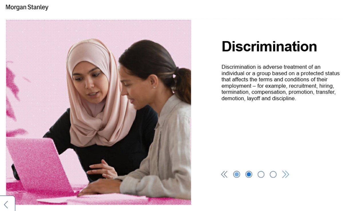 PlumbNick's tweet photo. Texas: Here’s nearly $44 million to bring 3,800 jobs to Dallas.

Morgan Stanley training:

CASTE
CITIZENSHIP
“PRIYA’S RETURN TO WORK”

You genuinely could not write the parody any better. 

I can only imagine what we are getting when their discrimination training specifically lists “caste” and “citizenship” as examples of protected characteristics.