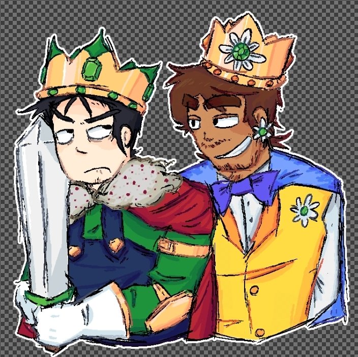 rowanatorr's tweet photo. Brent and Nick Art..🤔 👑🌼 (Loud and Proud Duo)

Looks the other way 🤔, i dont really like how this turned out but its okay...🥹 
Gift for @ANTI_HIR0_

#partycrashers #kingofskill #tcnick3 #partycrasherart #art https://t.co/4sb3kCTGLb