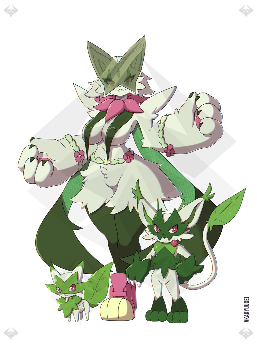 AkaRyuuseiFs's tweet photo. A new adoptable based on the Meowscarada line, but reimagined as Digimon!

Sprigmon, FlorGatomon and Mascarademon, All three come together as a set!

The link to adopt them is below! https://t.co/0rAlmsAF4N