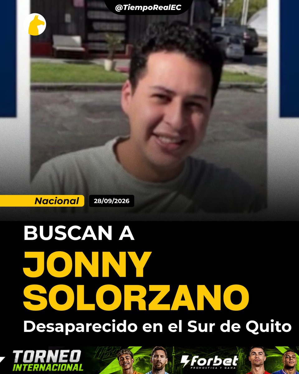 TiempoRealEC's tweet photo. 🔎 BUSCAN A JONNY SOLORZANO ORTIZ, DESAPARECIDO EN EL SUR DE QUITO

🚨 Jonny Solorzano Ortiz, de 29 años, fue visto por última vez el 27 de septiembre en La Villaflora, sur de Quito. La ubicación difundida corresponde a las calles Diego de Torres y Hernán Gamarra, mientras familiares y conocidos mantienen activa su búsqueda.

👤 Jonny nació el 7 de agosto de 1997, mide aproximadamente 1,75 metros y pesa 138 libras. Es de contextura delgada, tiene ojos cafés y cabello castaño, características que pueden ayudar a reconocerlo.

👕 El día de su desaparición vestía camiseta celeste clara, calentador azul y zapatillas blancas, según información compartida por personas cercanas. También indicaron que habría sido visto en la parada del Metro de Quito de La Magdalena.

📞 Cualquier dato que ayude a establecer su ubicación puede reportarse gratuitamente al 1800 DELITO (335486). En Ecuador no es necesario esperar 24 horas para reportar una desaparición; Fiscalía y las unidades especializadas de Policía pueden activar inmediatamente las diligencias de búsqueda.

#TiempoRealPlus #VivimosHistorias #JonnySolorzano #Quito #PersonasDesaparecidas