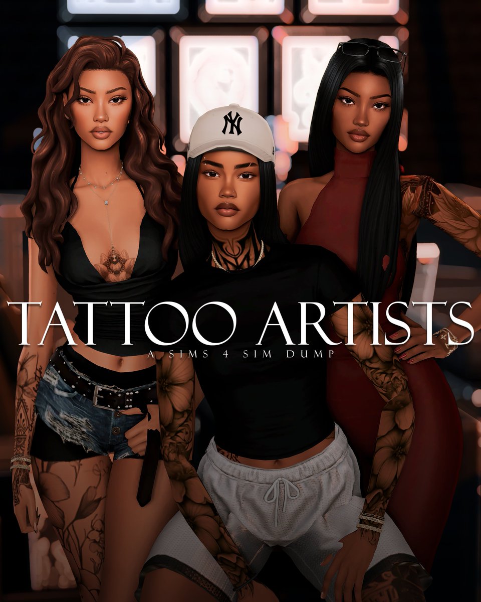 LaniiSims's tweet photo. A little gift from me to you ~ 3 tattoo artists are available for download on my Patreon🖌️| #TheSims4 https://t.co/nyWUH7xPoT