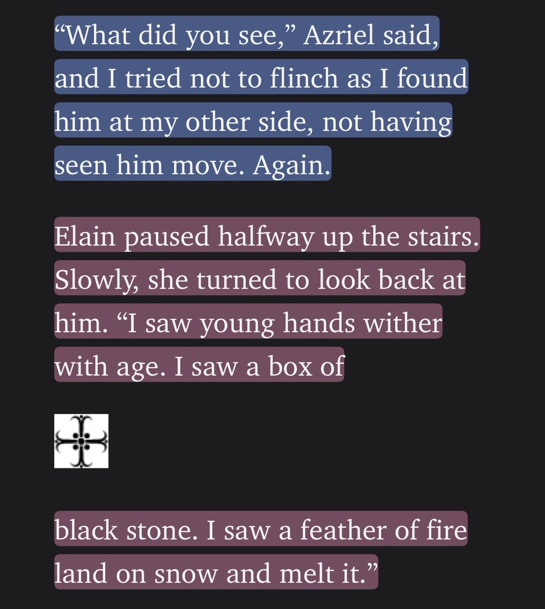 rinezhass's tweet photo. it’s sooo #interesting that when elain had one of her first visions, she ignored feyre pushing her to explain what she saw, but when azriel asked her, she stopped, turned to face him, and literally started spewing everything she had seen. #lol https://t.co/btcuNc05rU