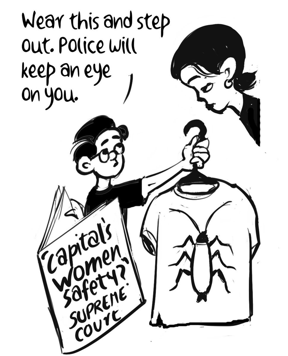 unnycartoonist's tweet photo. Cartoon @IndianExpress . Top court  on women safety in the National Capital Region. https://t.co/PozkdbD0P5
