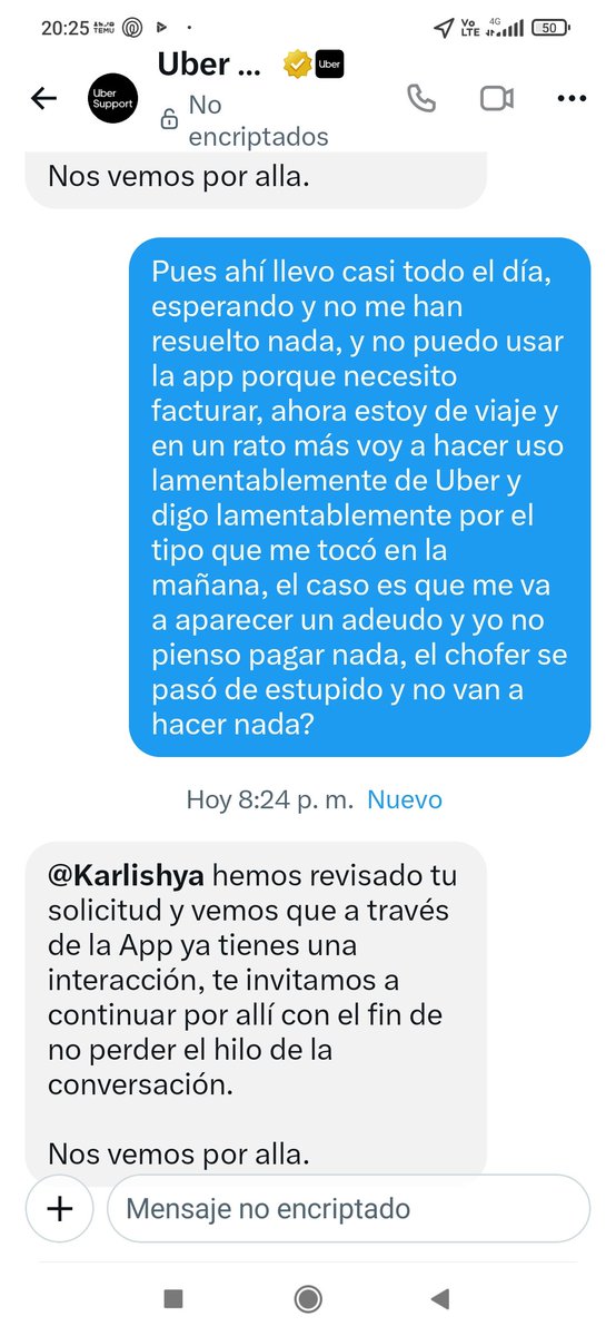 Karlishya's tweet photo. @Uber_Support
@Uber_MEX  @Profeco Y de todas formas siguen sin resolver nada! https://t.co/c04lIp3mbm