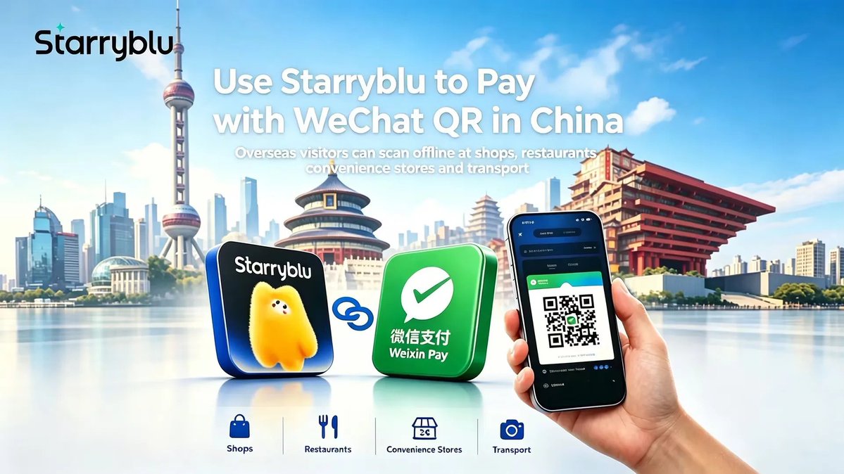 StarONET001's tweet photo. Traveling to China? Ditch bulky RMB cash. 

Starryblu supports Weixin Pay for visitors within mainland China — show your payment code for merchants to scan across shops, dining & transit, with random rebates on purchases.

Use MWQK002 at sign‑up for a S$60 cash voucher. Grab it: https://t.co/yE85emrTBv