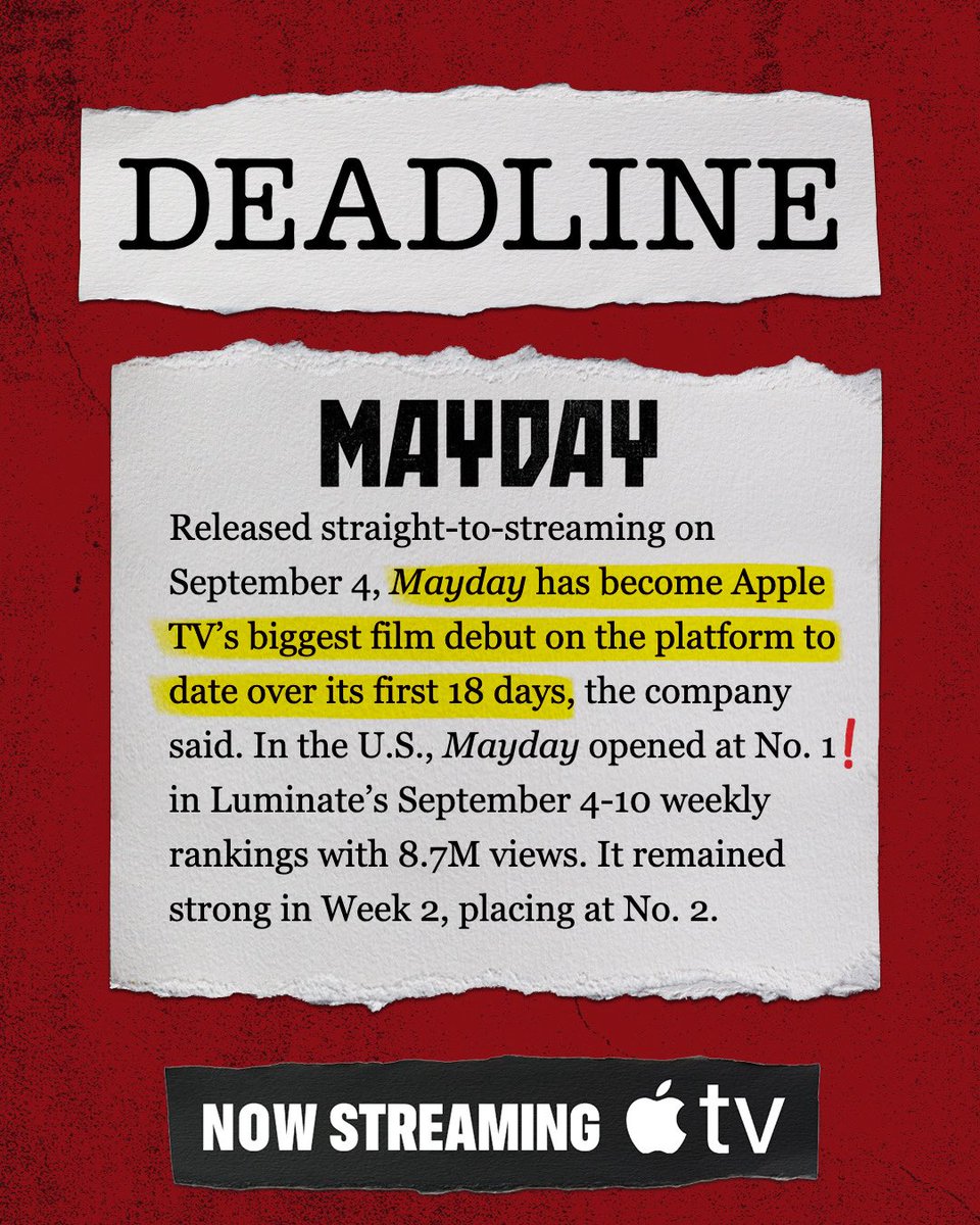 VancityReynolds's tweet photo. Thank you for making Mayday the biggest @AppleTV movie debut of all time. Sonnet 18 for everyone but especially the amazing Kenneth Branagh! https://t.co/r3HxiTaSyj