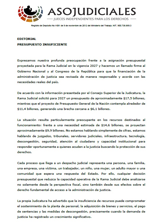 asojudiciales's tweet photo. Reconocemos que Colombia atraviesa restricciones fiscales y que todas las instituciones públicas deben actuar con responsabilidad, eficiencia y austeridad. Pero la austeridad no puede convertirse en insuficiencia estructural. https://t.co/Vu4h7r1xp7 https://t.co/Gs8KPvEMRP