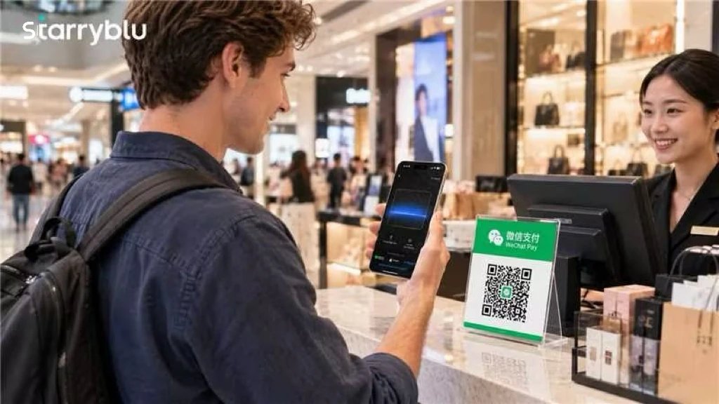 StarONET001's tweet photo. Avoid frustrating currency exchange for your China visit. 

While staying in China, scan merchant Weixin Pay QR codes via Starryblu for offline orders, random discounts may apply.

Use MWQK002 at sign‑up for a S$60 cash voucher. Grab it: https://t.co/6yjR0Gy2py https://t.co/WGuXb2S7TU