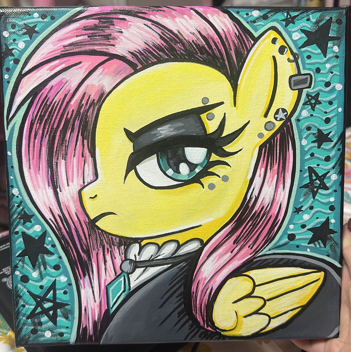 PonyvilleMuseum's tweet photo. this cutie is going up on my Vinted right now if anyone is interested! silly goth fluttershy #mlp #fluttershy #mylittlepony https://t.co/qnINzBvmN3