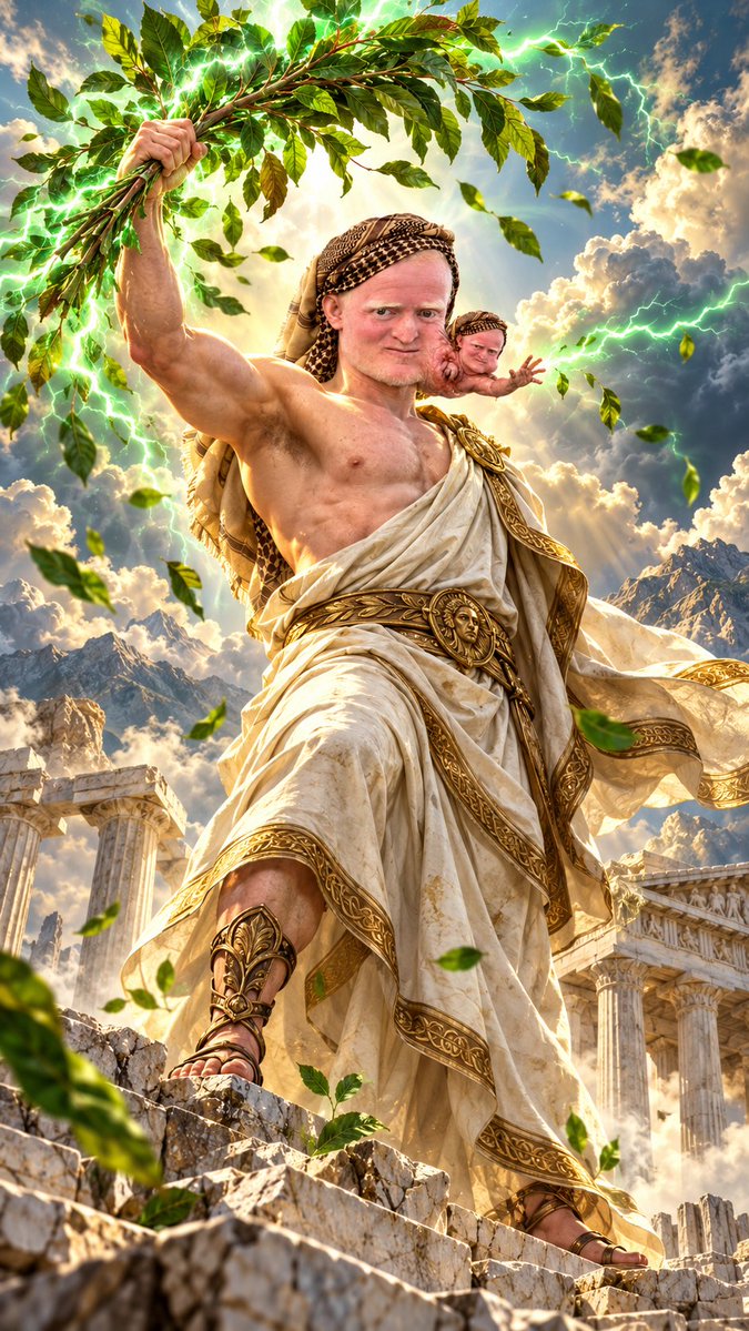 flapslack's tweet photo. The khat farmer and the little guy in his cheek brought me thousands of views and a bunch of new followers. He's done more for this account than I have, so I made him a Greek god. The little guy came too.
Thank you, Khat Man. Hope you're both doing well. 🌿⚡ https://t.co/YaGcFgU677