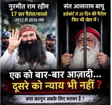 Mitpankajpatel1's tweet photo. @YssSpeaks One gets acquitted in murder case in 2026 and still gets repeated parole, other remains in jail even after serious ailments. #क्या_कानून_सबके_लिए_समान_है https://t.co/ardnnsxDkp