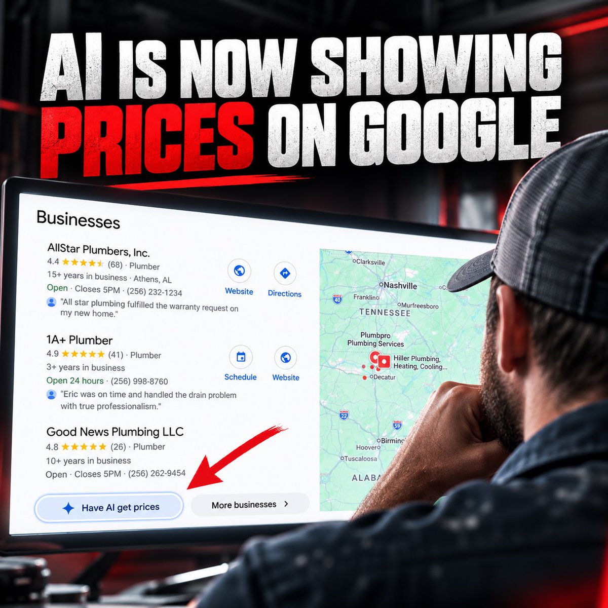 ryan_mcrae's tweet photo. Google is about to make lazy contractors compete on price before they ever get the phone call.

Look at this.

Google is showing a “Have AI get prices” button directly inside local business results.

Think about where this could go.

Instead of a homeowner:

Searching Google.

Opening five websites.

Calling three companies.

Waiting for callbacks.

Explaining the same problem over and over.

Google can potentially do more of that work for them.

And the contractor could get dragged into a comparison before they’ve even spoken to the customer.

That changes the game.

Because if Google starts making it easier for homeowners to collect pricing from multiple contractors, your marketing can’t rely on:

“We do quality work.”

“Family owned and operated.”

“Serving the community since 1998.”

Everybody says that.

You need an actual reason for someone to choose you.

Better reviews.

Better positioning.

Faster response times.

Better financing options.

Stronger guarantees.

Better follow-up.

A brand people already recognize before they start comparing prices.

And this is another reason I keep saying contractors need to stop thinking about Google as “just SEO” or “just ads.”

Google is getting closer to the actual transaction.

Search.

Maps.

Reviews.

Local Services Ads.

Booking.

AI answers.

And now AI-assisted price shopping.

The businesses feeding Google better information, responding faster, building stronger brands and giving homeowners a clearer reason to buy are going to be much harder to compete against.

The contractors still taking 45 minutes to call back a lead while their website says “Contact us for a quote” are going to have a problem.

AI isn’t only changing how people find contractors. It’s starting to change how they shop for them.

(This seems to only be in BETA atm)