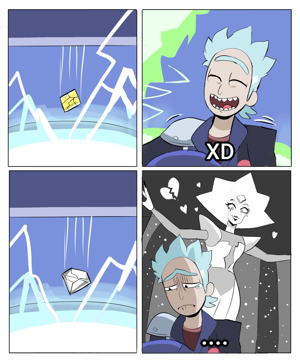 Darooart's tweet photo. This Rick's Omega device is incomplete, so he didn't eliminate all the yellow and white diamonds from the multiverse #Stevenuniverse #rickandmorty #whitediamond #yellowdiamond https://t.co/MAFhRQR9Pd