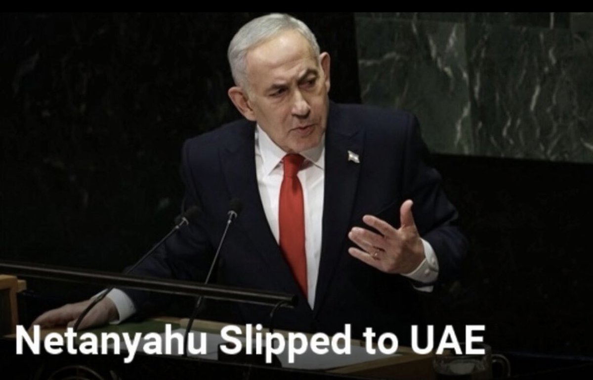 NotHoodlum's tweet photo. Netanyahu made a trip to UAE yesterday, pleading with President Sheikh Mohammed bin Zayed to publicly deny Haaretz and NYT reporting that he personally warned him, 10 days before October 7, 2023, that Hamas was planning a major attack. The UAE refused. 
https://t.co/IuoIVN79mM https://t.co/rvMSNZeFlD