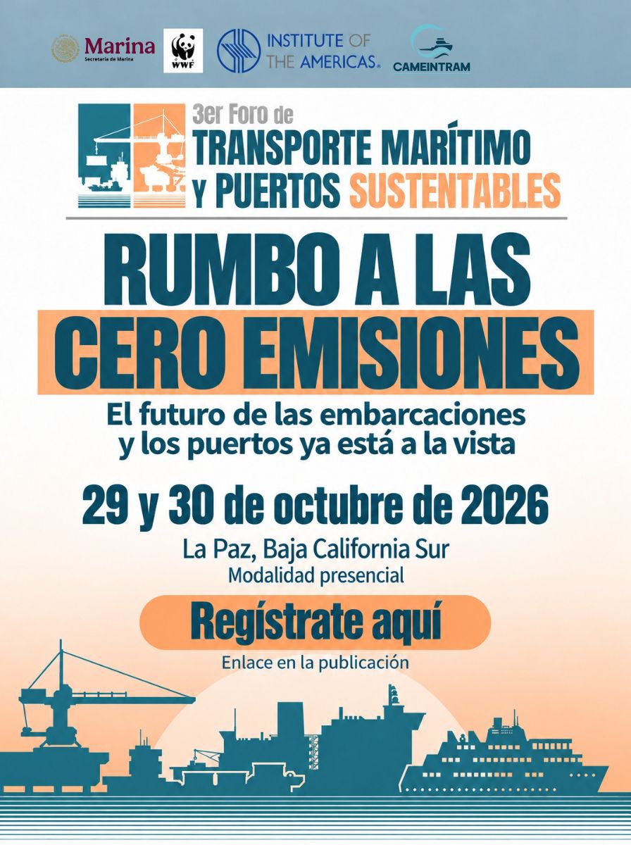 CAMEINTRAM's tweet photo. @WWF_Mexico, @iamericas, y la #CAMEINTRAM te invitan al “Tercer Foro de descarbonización de transporte marítimo y puertos sustentables”.  

📅 ¿Cuándo? 29 y 30 de octubre de 2026.
📍 ¿Dónde? Auditorio del Centro de Estudios Aeronavales (La Paz, Baja California Sur). 
🤝 Modalidad: 100% Presencial. 

🔗 Asegura tu lugar aquí:
https://t.co/uitjZvZ10M

¡Ayúdanos a compartir esta invitación con quienes lideran el futuro de la navegación y los puertos en México! ☘️