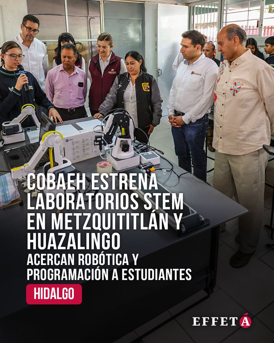 effetainfo's tweet photo. 🤖🔬 Estudiantes del Cobaeh en San Agustín Metzquititlán y Huazalingo ya cuentan con nuevos laboratorios STEM, equipados para acercarlos a programación, robótica, electrónica y experimentación científica.
👇🏼 Lee más:
https://t.co/3tkKERTixE
#Cobaeh #IHE #Educación #STEM #Hidalgo
