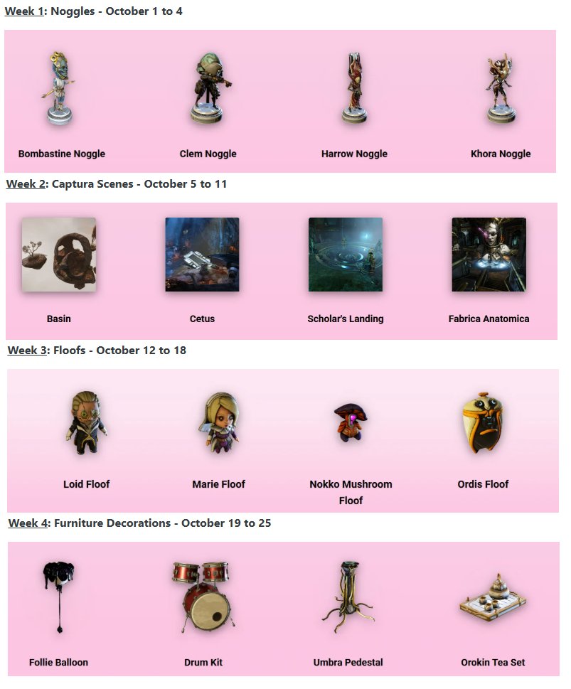 IR4_IR4's tweet photo. Los drops y skins que VIENEN el 1 de octubre con CONQUERA https://t.co/jG1mmJu8i1 y los que SE VAN mañana 30 de septiembre #WARFRAME #WARFRAMEESPAÑOL https://t.co/hcVh1M7eky