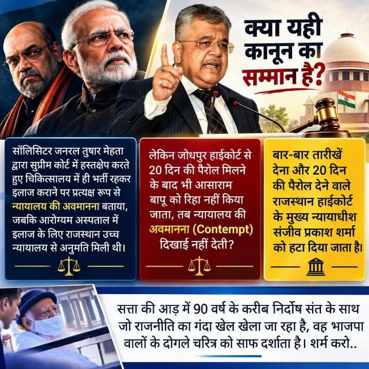 HindukanY50155's tweet photo. @D_Vaishnav_Om @YssSpeaks तुषार मेहता जी, आप अवमानना की बात करते हैं, पर कोर्ट की पैरोल को न मानना क्या है? देश जानना चाहता है #क्या_कानून_सबके_लिए_समान_है https://t.co/VRRj1xgOEy