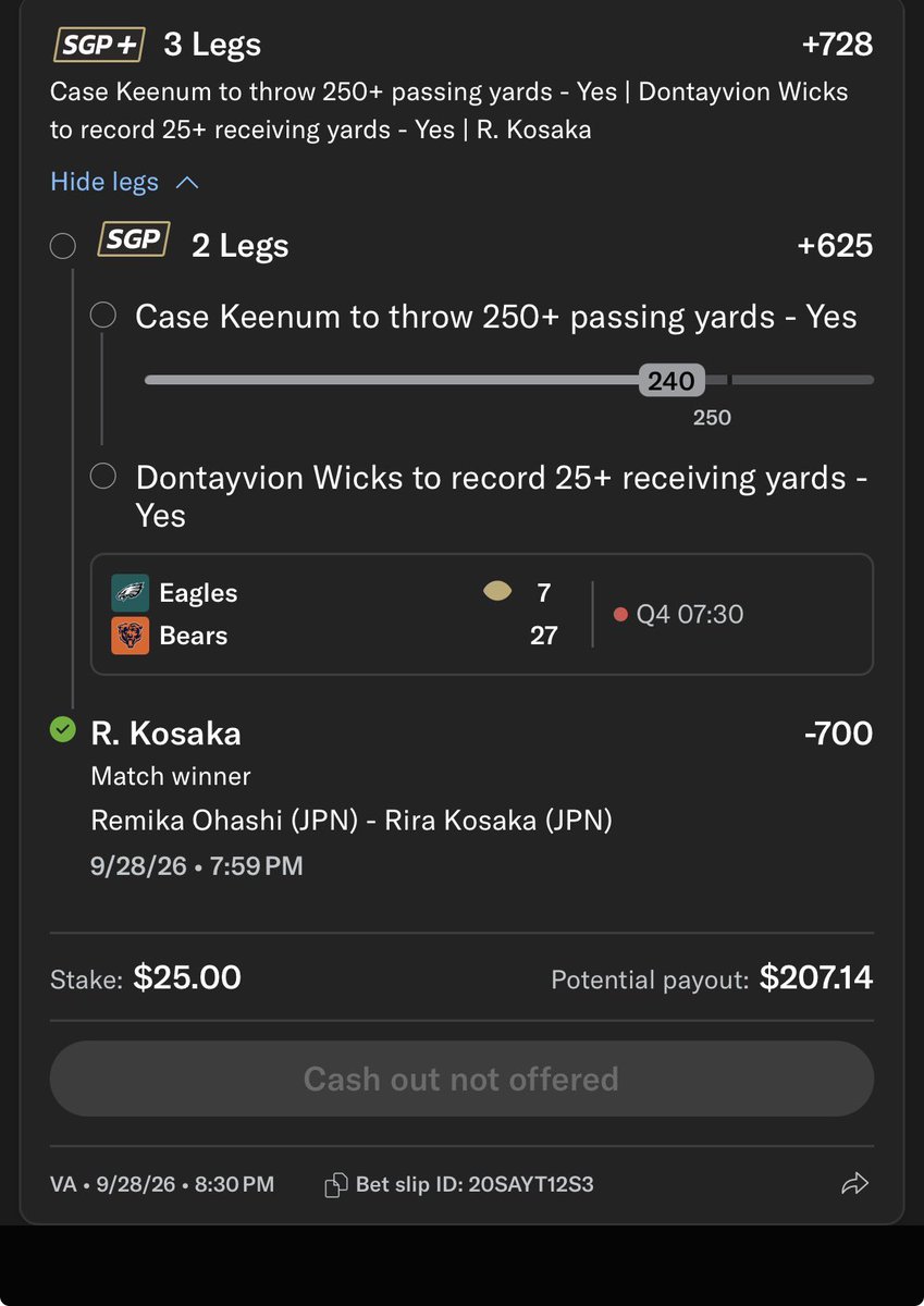 manthiskj's tweet photo. Excellent perfomance but come Df on I need this flip just 3 more yards now 🤦🏾‍♂️ #casekeenum #betmgm #nfl https://t.co/ZwfruUY2Kr