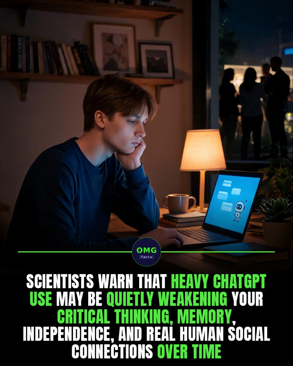 RosanneYantzer's tweet photo. Is ChatGPT quietly harming your memory? Relying too heavily on AI can weaken retention, critical thinking, problem-solving, and social confidence. Use it to brainstorm—not replace your thinking—and set clear boundaries. https://t.co/TRNKYBpsuk