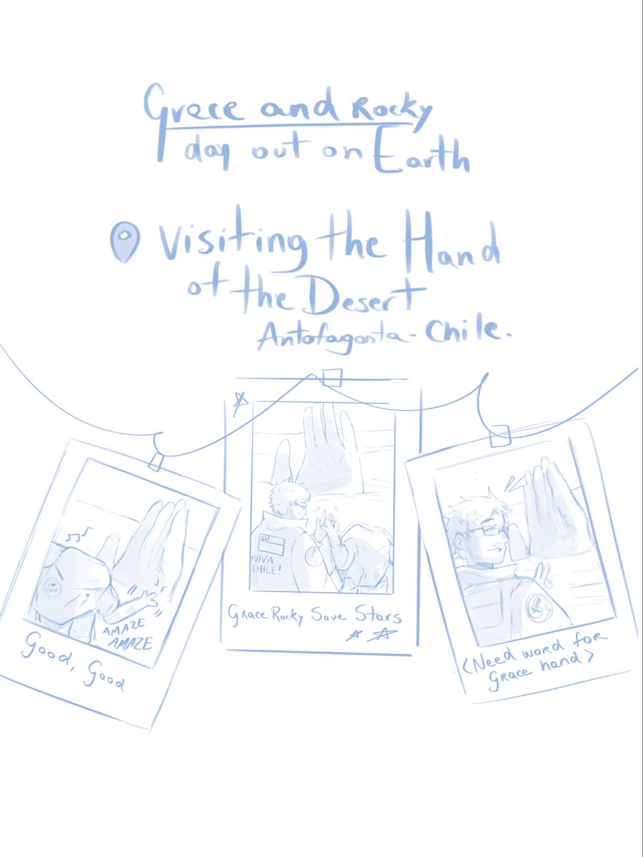 tinyniyo's tweet photo. ArtEvent content✨, Grace and rocky are visiting the Hand of the desert at Antofagasta, Chile 🇨🇱 which, in fact, boasts one of the most beautiful astronomical routes in existence🌌 That hand is welcoming this two adventures and stars saviors⭐️

#phm #phmfanart https://t.co/O0VlTgwprN