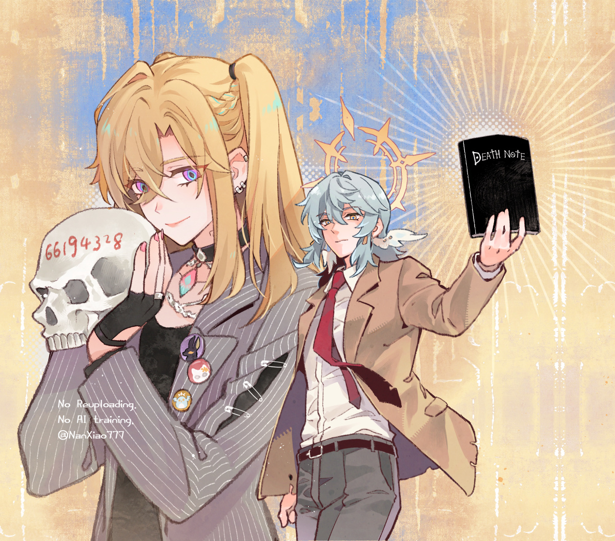 NanXiao7777's tweet photo. 夜神日…和彌海砂金(?)。
#SundayHSR #Aventurine 
#Sugilite #DrRatio #DeathNote https://t.co/f4cZcDzDYg