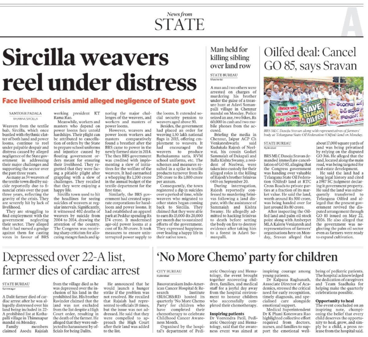 kforktr's tweet photo. From unpaid contractor dues and protesting retirees to distressed Sircilla weavers and unfulfilled community promises, the current administration’s cracks are showing. While governance falters, @KTRBRS and @BRSparty continue to stand ground, hold the govt accountable, and fight for Telangana’s people.

To know more facts about what is actually happening in our state and the problems faced by the people & farmers, one must read our local newspaper ‘Telangana Today.’

Source @TelanganaToday
https://t.co/OP0jPXhAuR

#BRSForTelangana #KCR #KTR