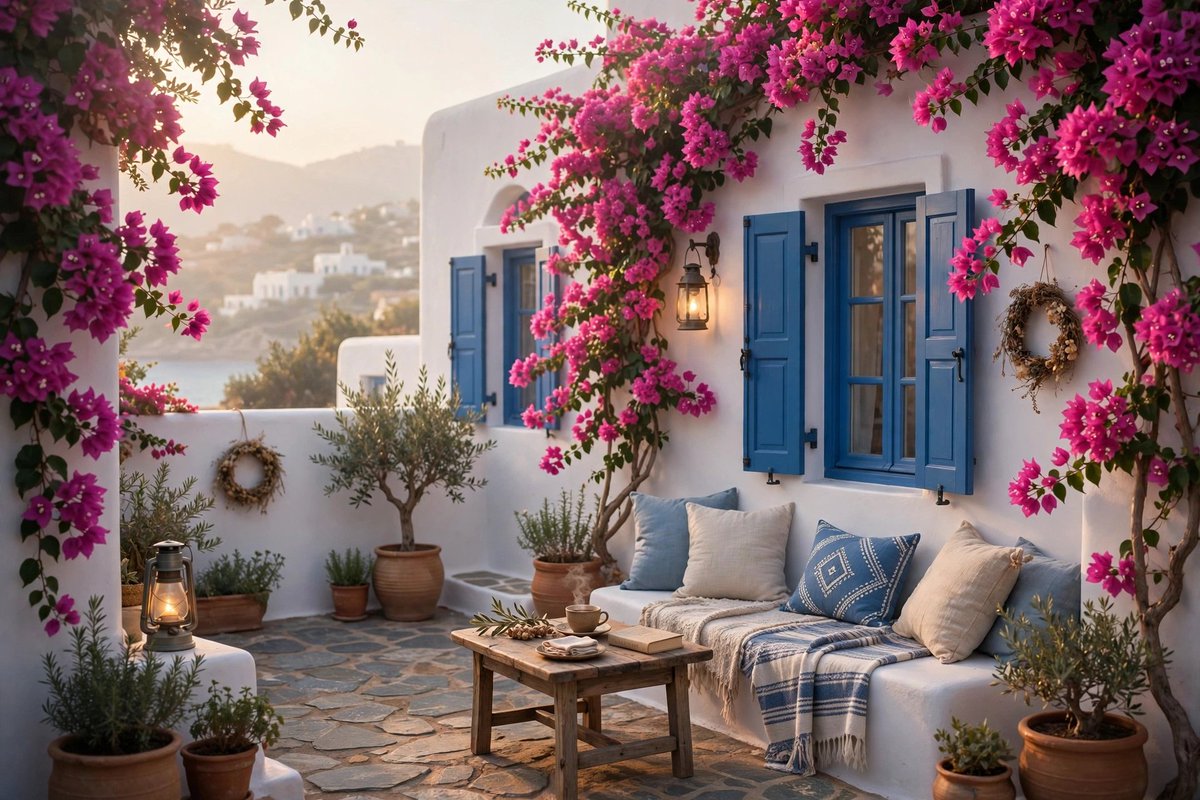 DreamyNooks's tweet photo. Golden hour in Greece 💜🤍
Bougainvillea, blue windows &amp; a warm coffee.
Could you live here?

#yunan #greekstyle #santorini #dreamynooks #bougainvillea #greekhouse #mediterranean #cozycorner #aesthetic #dreamspot #bluwhite https://t.co/6jhhV7qNPQ