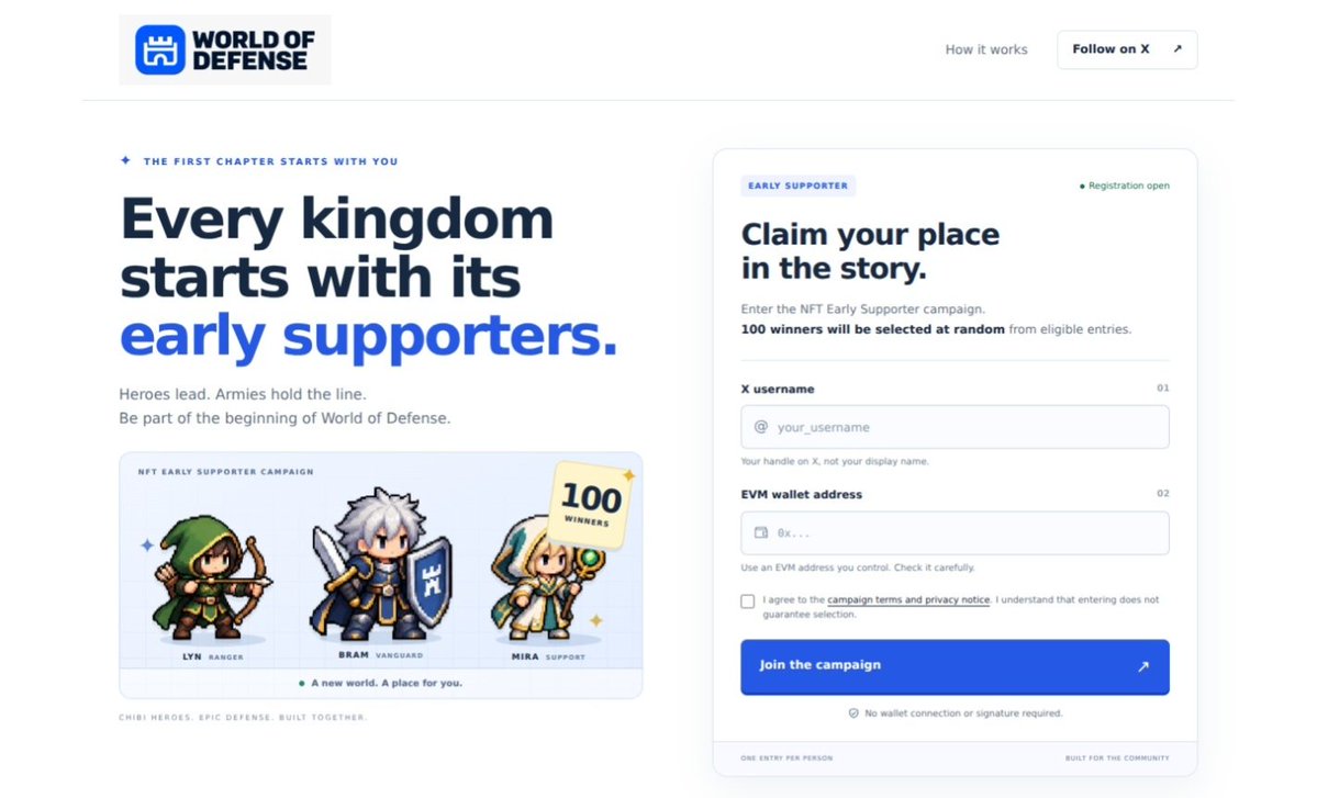ZeroDev21's tweet photo. Our game demo is launching soon, and early supporters will have a chance to secure OG GTD spots. 👀

5,000 NFT Supply coming for World of Defense.

Join here:
https://t.co/l8GSe7K43I

The defense begins soon. ⚔️ https://t.co/z4Gyt9fiIs
