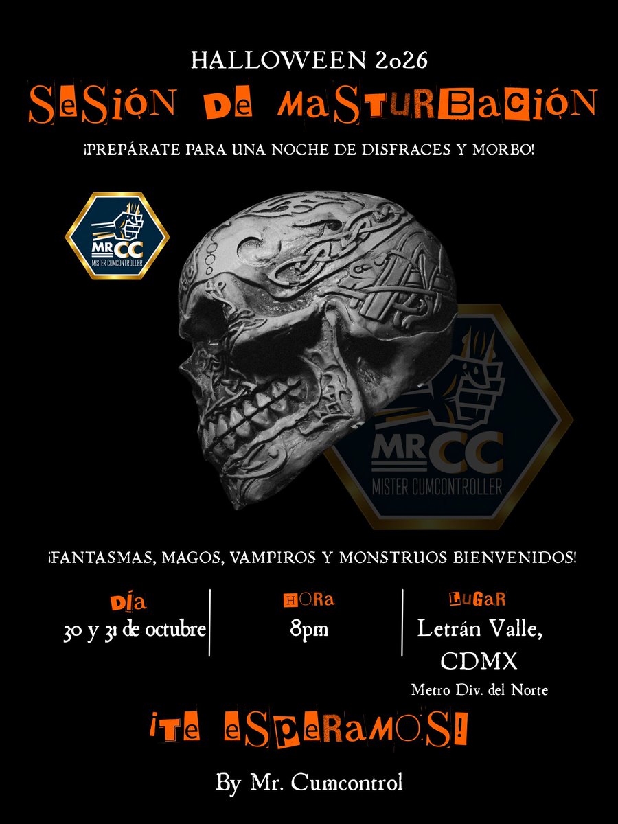 Cumcontrol_1012's tweet photo. SESION DE MASTURBACIÓN DE HALLOWEEN 🎃

Temática: Disfraces 🧛🏻‍♂️🦇👻🧌🧟‍♂️

Llegó el momento favorito de varios de ustedes. 

🔸PREPARA TU DISFRAZ🔸

Ven a pasar un momento morboso y divertido con esta temática de Halloween 🎃🎃🎃 

Próximo 30 y 31 de octubre a las 8pm, Letrán Valle, CDMX.

Anímate y pide info por MENSAJE DIRECTO 📩 

#Chaquetagrupal #masturbacion #masturbaciongrupal #morbo #bator #disfraces #morboendisfraces #letranvalle #metrodivisiondelnorte #halloween 

❤️🔄