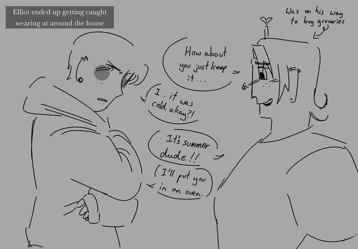 delulu_croutons's tweet photo. No, Tim never got his hoodie back if you were wondering
Neighbourhood au
#elliotbuilder #Timothysprinkleton #pizzapie https://t.co/iCZzRJRHzG