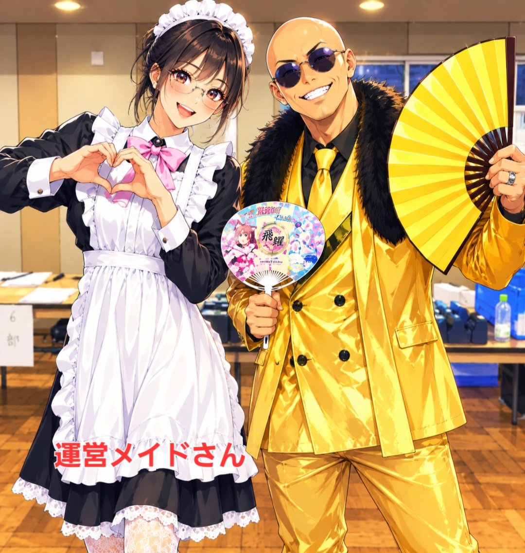 sai19730502's tweet photo. 遅れポンチキでお恥ずかしいのですが、マイブームの1つに生成AIで画像を編集するのにハマってますw
一昨日の社団戦での写真をアップさせて頂きますw😎　#社団戦　#チキバンJK　#魔界さん　#運営メイドさん　#金城豪　#棋桜 https://t.co/z9wxnzsur7