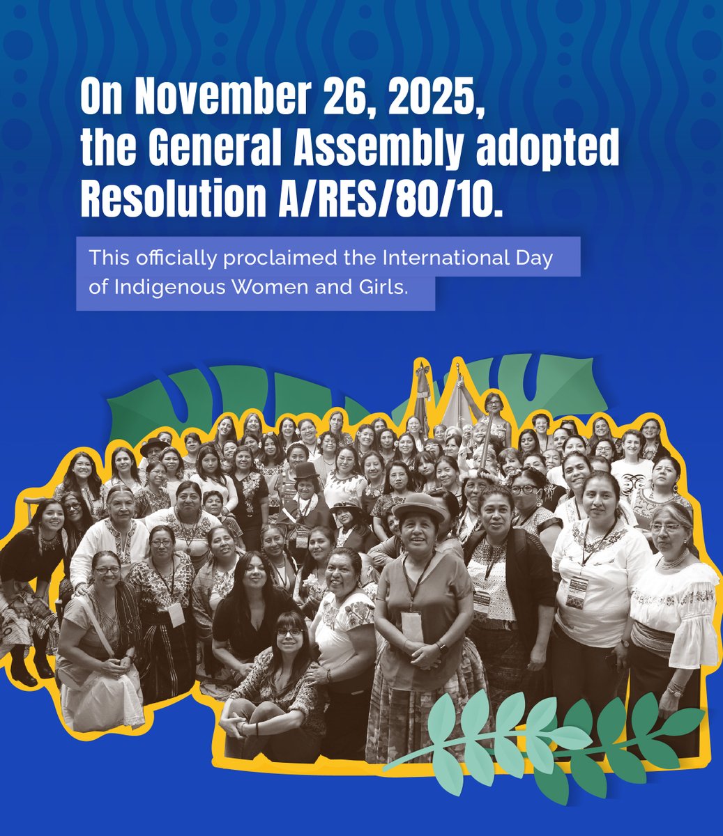 IIWF's tweet photo. 🌺 In September 2026, we mark the first global commemoration of the International Day of Indigenous Women and Girls, under the mandate of the United Nations General Assembly.

🌿 This universal recognition is not the beginning of the story: it acknowledges a memory built and sustained over decades by Indigenous Women, organizations, regional networks, movements, and allies.

🌎 For more than 25 years, FIMI has contributed to strengthening this global coordination, amplifying the proposals of Indigenous Women, and connecting their agendas with multilateral spaces.

📣 Now, the challenge is to ensure that this commemoration mobilizes concrete commitments.

We call on States, international organizations, donors, civil society organizations, media, and social movements to:

✊🏽 Listen to the voices and proposals of Indigenous Women and Girls.
🤝🏽 Guarantee their participation in decision-making.
💜 Allocate direct and sustainable resources to their organizations.
📜 Implement CEDAW General Recommendation No. 39.
🌿 Protect their individual and collective rights, territories, and knowledge systems.

✨ The world has recognized this date. Now it must live up to the leadership Indigenous Women have always exercised.

Indigenous Women Have Always Led: Advancing Global Commitment.

#InternationalIndigenousWomenDay #IndigenousWomenLead #IndigenousWomen
