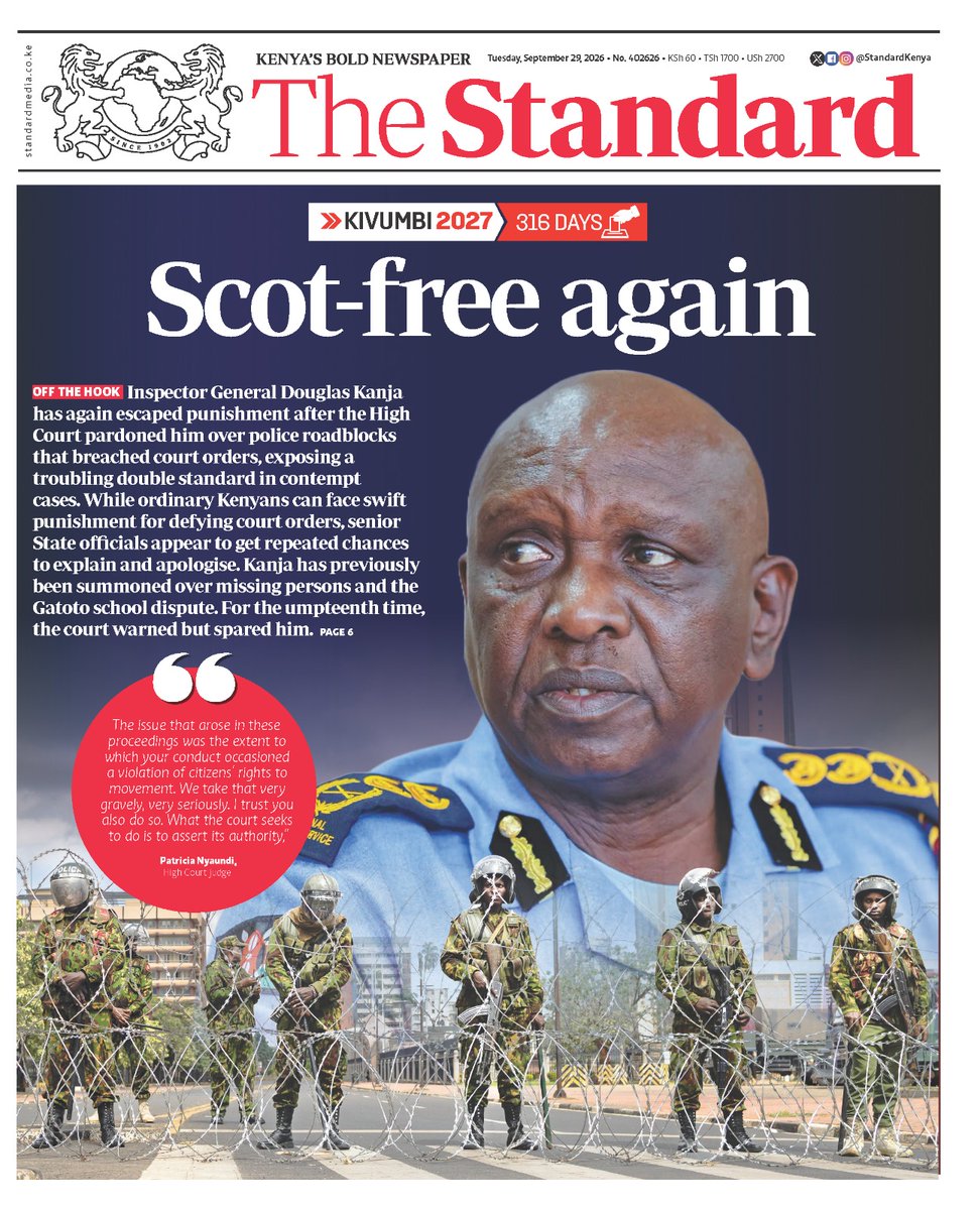 StandardKenya's tweet photo. Scot-free again

Introducing Platinum, Silver and Emerald memberships tailored just for you! More choice. More value. More ways to power BOLD and factual journalism. Stay informed with The Standard E-Paper and INSiDER delivered straight to your device anywhere! Enjoy unlimited access to all publications and Exclusive Premium content for only Sh14,999 a year!

Download the app today: https://t.co/Zjq6WPCHvC
Android - https://t.co/CUBlYufHMM…
iOS - https://t.co/15CvkZGVZi