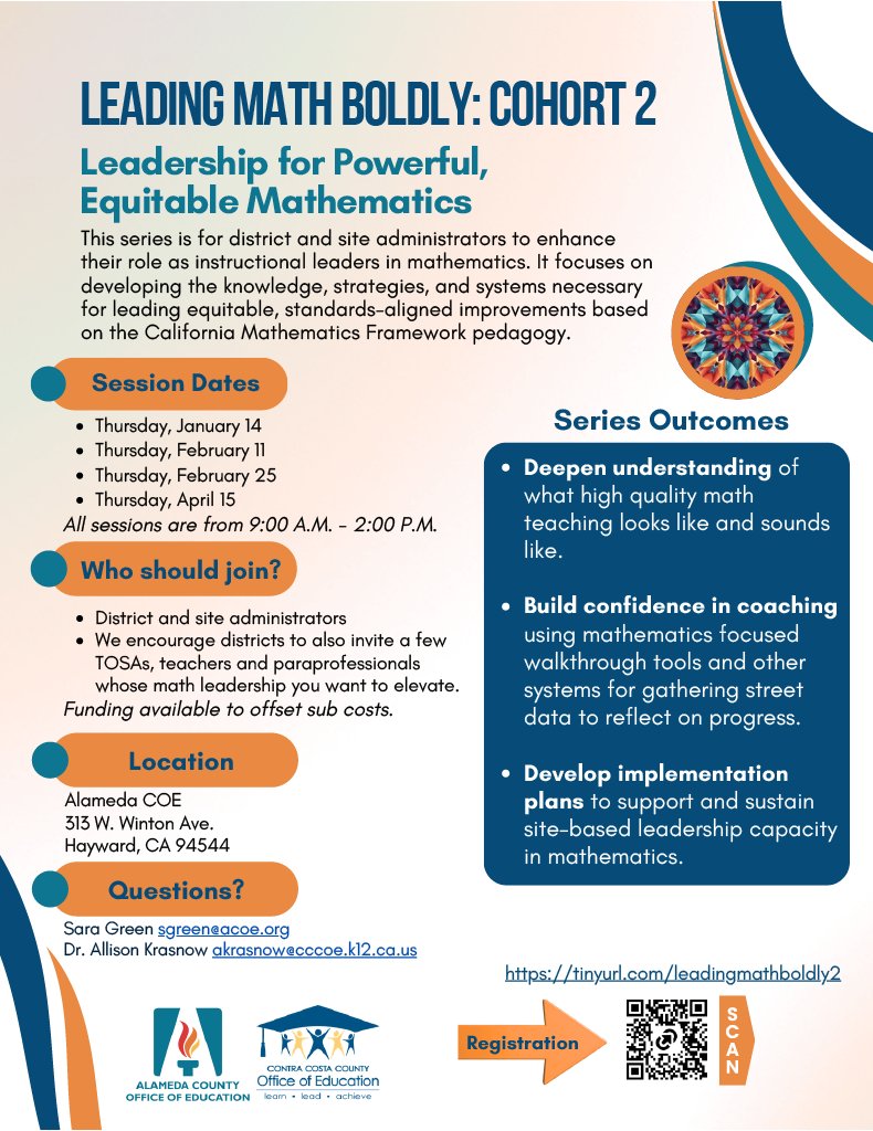 CoCoSchools's tweet photo. Looking to boost math leadership? Join Leading Math Boldly, a 4-day institute starting Jan 14, 2027. Register now! https://t.co/rNUMGBvhKN #CCCOE #EducationalLeadership #MathematicsEducation https://t.co/K2DpikfF2k