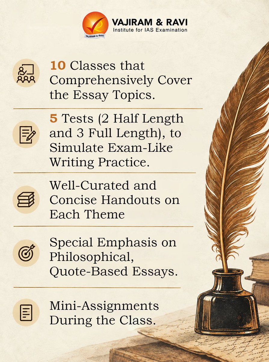 VajiramRavi's tweet photo. UPSC Essay Module 2027 | Vajiram and Ravi
👉 To Know More: https://t.co/180nbV9S1y
📞 080-6220-6330
#UPSC2027 #UPSCMains #EssayWriting #UPSCEssay #EssayModule #UPSCPreparation #UPSCMains2027 #VajiramAndRavi #CivilServicesExamination #UPSCaspirants https://t.co/OyIbXei7Xq