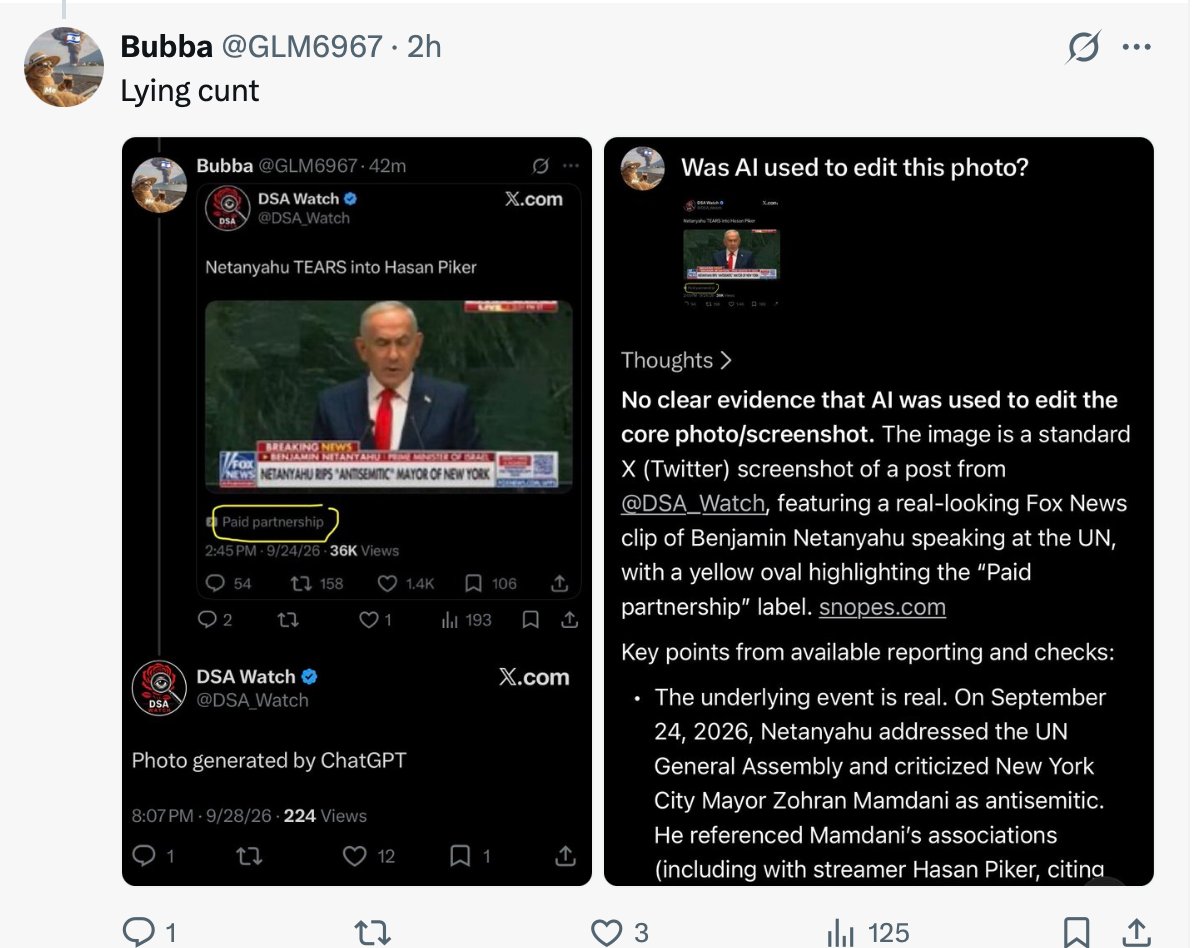 CircusBreadbox's tweet photo. Homie, seriously, you can't even stay consistent for an hour.  This is you, literally an hour ago, using Grok to support your argument.  But now it's unreliable when you don't like what it says?  Oh wait, I found another, from 2 hours ago.  

I look forward to you deleting these posts, since you have clearly demonstrated that Grok is an unreliable source of information and evaluation.