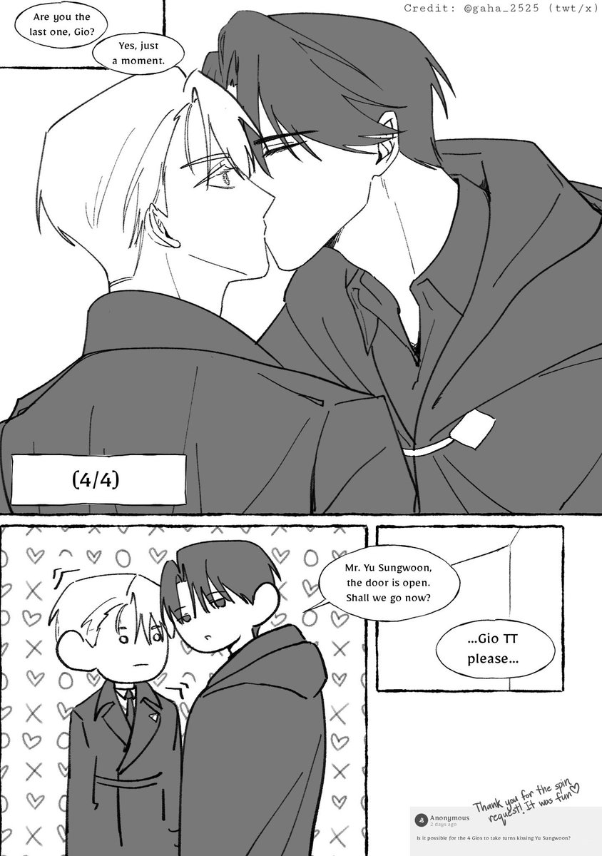 Caraxmelization's tweet photo. Sungwoon gets a kiss from every Gio :3c so cute I love this

#성운지오 #던그화 https://t.co/NluF8XGOEX