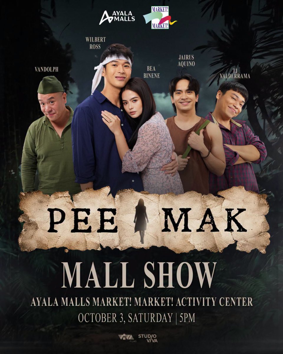 MarketMarketBGC's tweet photo. Yoohoo! Want to hang out with the Pee Mak Barkada this OCTOBER 3? πβ¨
Catch Bea Binene, Wilbert Ross, Jairus Aquino, Vandolph, TJ Valderrama, and more for the next Pee Mak Mall Tour, #PeeMakAngPaglibot π»
πActivity Center
#PeeMakPH #FunInTheFinds #iLoveMarketMarket https://t.co/lYB9O2IFQz