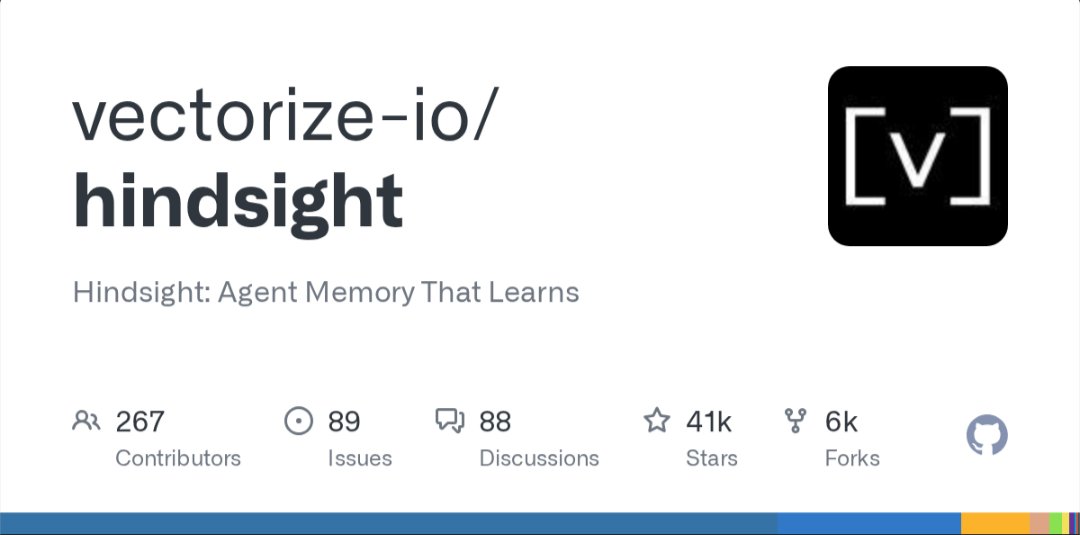 DivyanshT91162's tweet photo. AI AGENTS THAT REMEMBER ≠ AI AGENTS THAT LEARN. 🤯

Hindsight is trying to change that.

An open-source memory system for AI agents that doesn't just store chat history.

It helps agents build long-term memory, learn from past experiences, form observations, and develop mental models over time.

Here’s what makes it crazy:

→ Retain — store new information and experiences
→ Recall — retrieve memories using semantic, keyword, graph + temporal search
→ Reflect — connect existing memories and reason over them
→ Observations — consolidate repeated evidence into stronger beliefs
→ Mental Models — maintain living answers about users, projects, preferences, etc.
→ Knowledge Pages — automatically maintained project knowledge in Markdown
→ Memory Banks — isolated “brains” for users, agents or projects
→ MCP server built in
→ 60+ integrations
→ Works with Claude Code, Cursor, Codex, GitHub Copilot and more
→ Python, Node.js, Go + REST API
→ Self-host it or use Hindsight Cloud
→ MIT licensed

And you can literally wrap an existing OpenAI client in a couple of lines so memories are automatically recalled before calls and retained afterward.

The interesting part:

RAG gives an agent information.

Hindsight is designed to help an agent build MEMORY from experience.

That difference could matter a lot for AI employees, coding agents, personal assistants and autonomous systems that need to improve over time.

Open-source.
Built for long-term agent memory.

This one is seriously worth exploring. 🔥

Bookmark it before you forget it. 

REPOO👇