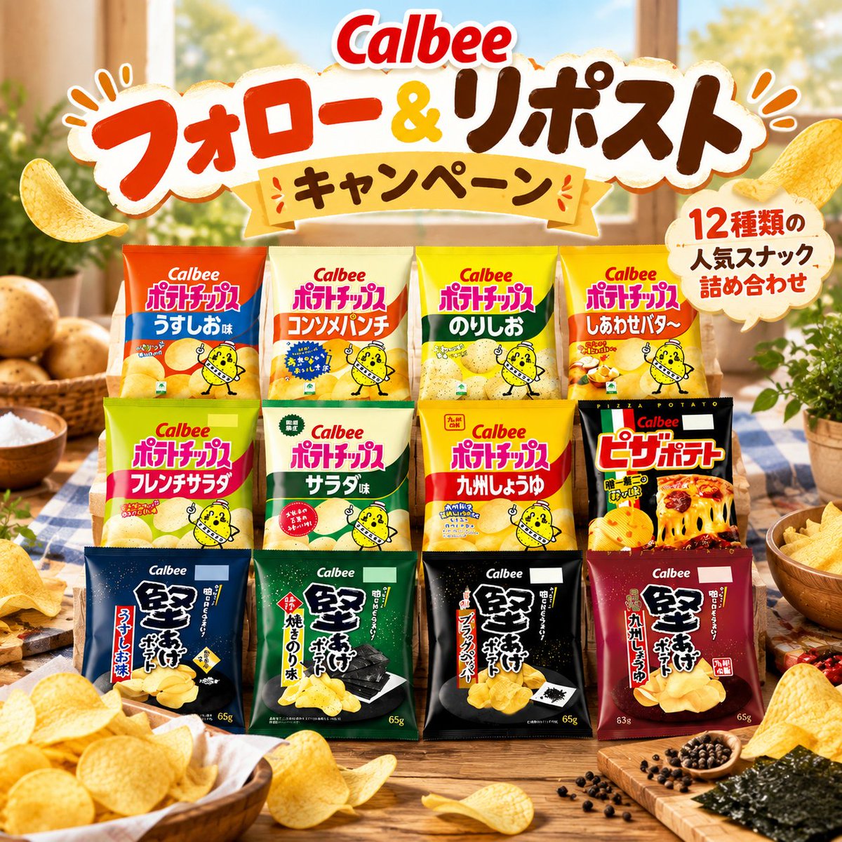 Goodgood_Jp's tweet photo. ✦GOOD━✦#プレゼント企画✦━最終日━🥔
✧✧カルビーの人気スナックをたっぷり楽しめる✨💕
12種類の詰め合わせセットをプレゼント🥳
✉️抽選 DMで3名様に🎁🎁✧✧
皆さまぜひご参加ください✨

✧応募方法✧
①@Goodgood_Jpを #フォロー
②該当ツイートをRT

#懸賞
#美味しい
#キャンペーン https://t.co/cfwzRZVAEA