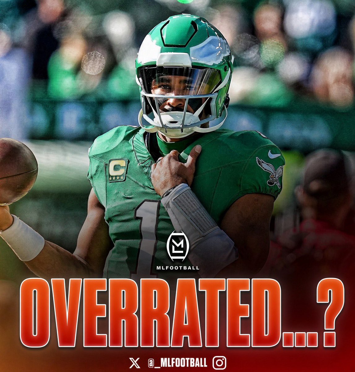 MLFootball's tweet photo. TRUE OR FALSE: #EAGLES QB JALEN HURTS IS THE MOST OVERRATED QUARTERBACK IN THE ENTIRE #NFL RIGHT NOW…?

🤔 https://t.co/e9HM8VOANq