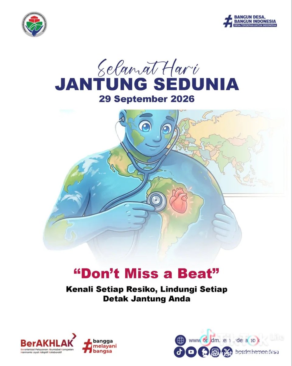 IanLafare's tweet photo. Selamat Hari Jantung Sedunia

Jantung Sehat, Hidup Lebih Kuat. *Jaga Kesehatan Jantung* 

Selasa, 29 September 2026

#KementerianDesaPDT
#BPSDMKemeterianDesaPDT
#JagaKesehatanJantung https://t.co/WtzeN0zQUX