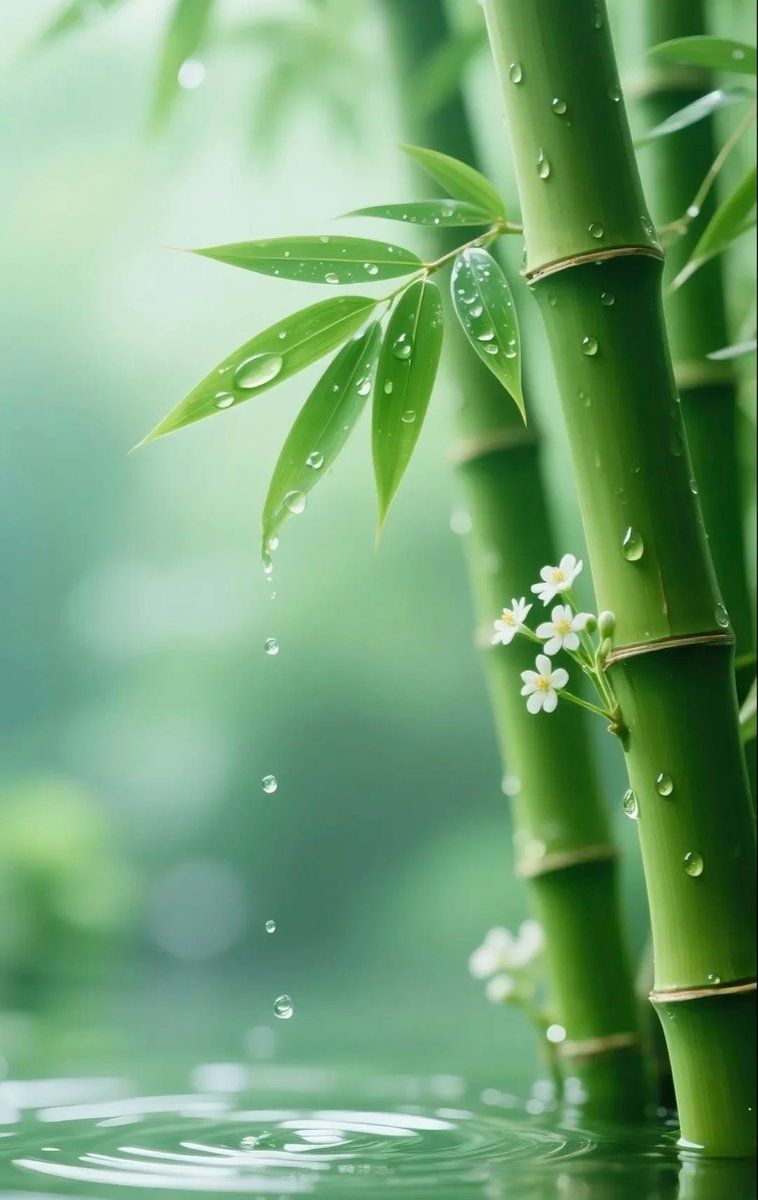 jacknharr_5_ebc's tweet photo. A lone figure is hidden by thick bamboo, plucks a leaf casually, gazing at the grand waterfall crashing in the distance, while the wind sways the surrounding pine boughs slowly. https://t.co/AFg8EYy2FW