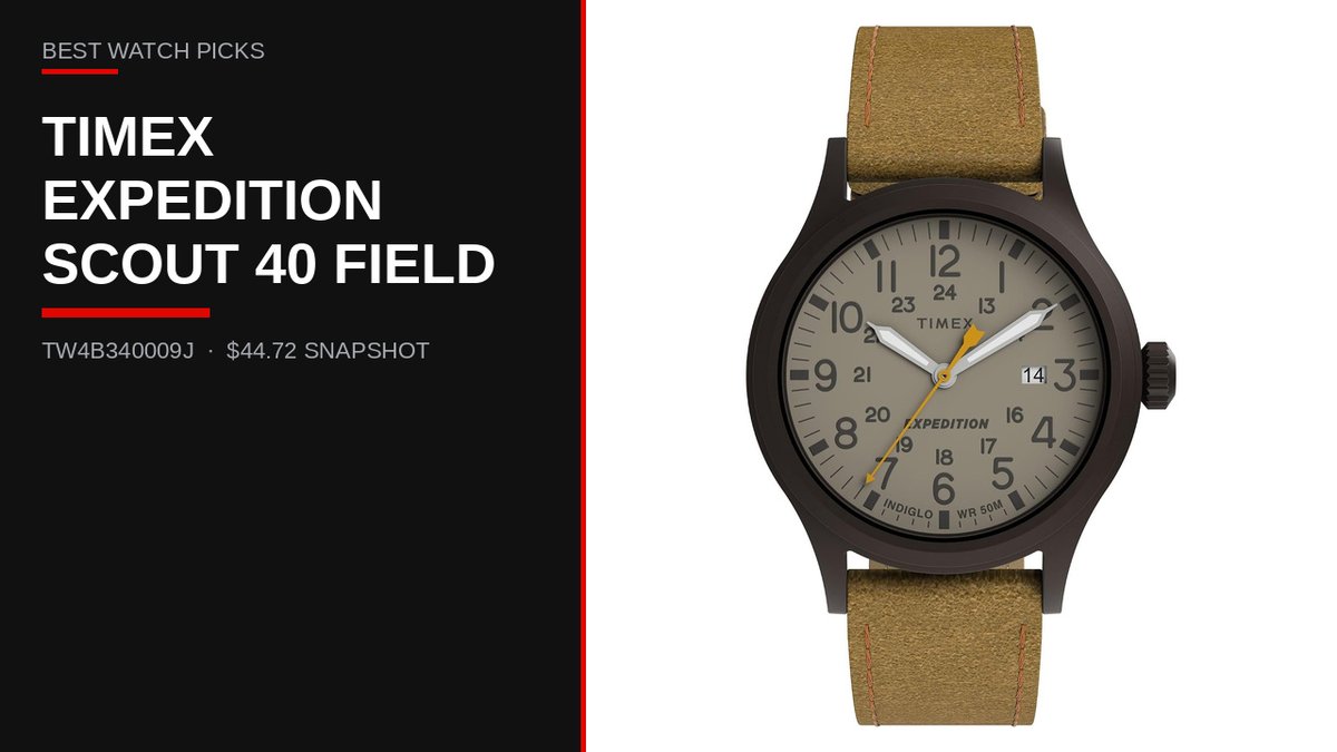 bestwatchpicks's tweet photo. Timex Expedition Scout 40 — field watch under $45. Live Amazon US 28 Sep 2026: $44.72 (23% off typical Limited-time; no list $ shown), In Stock, 4.3★ from 2,860. Ships/Sold https://t.co/gMtSIKX7aJ. Affiliate. https://t.co/JtFy9IsR9V https://t.co/8HsC0VHEQc