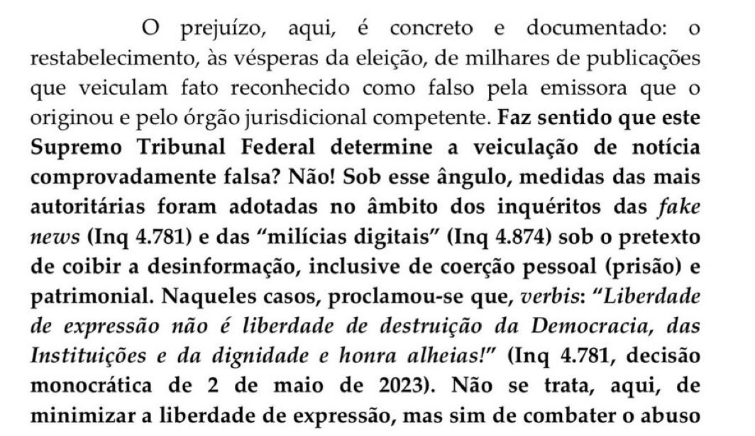 NewsLiberdade's tweet photo. 🚨URGENTE - Fux cita inquérito das fake news em sua decisão e diz que lá foram tomadas medidas autoritárias

“Medidas das mais autoritárias foram adotadas no âmbito dos inquéritos das fake news e das “milícias digitais” sob o pretexto de coibir a desinformação” https://t.co/ZmmlffZNZa