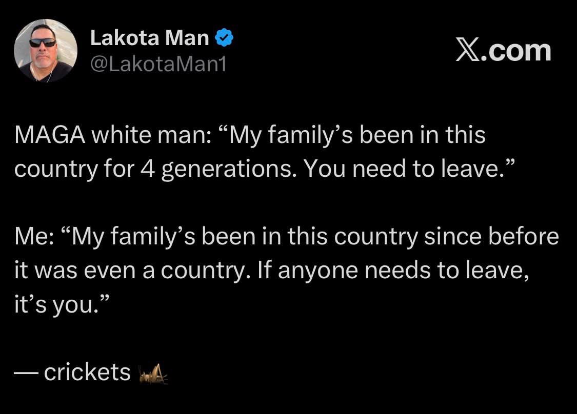 DilligafOct62's tweet photo. @GuntherEagleman 

Are you the coward that blocked @LakotaMan1 after he pointed this out to you? https://t.co/BASmuVvih8