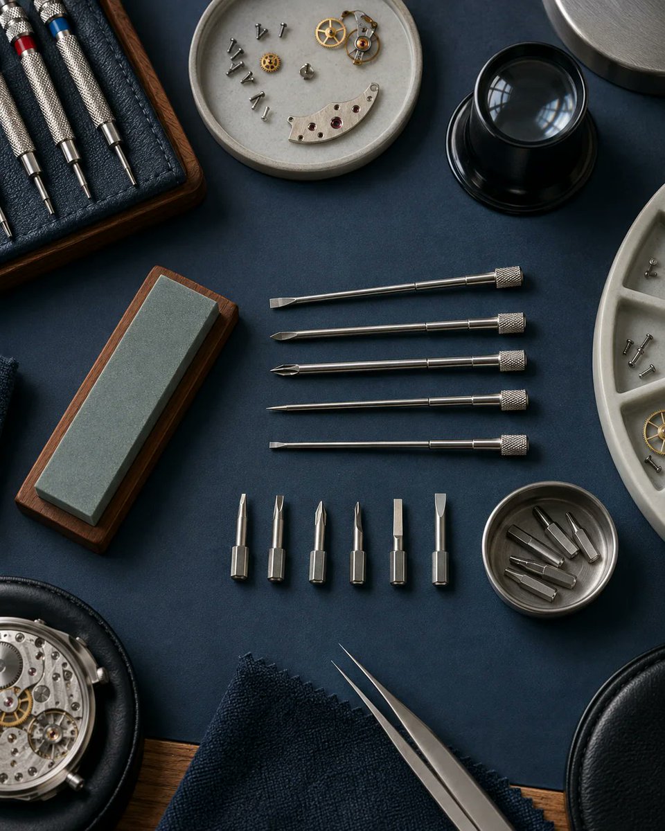 HuiPan1717's tweet photo. A watch screwdriver should fill the screw slot and sit flat. Blade fit matters more than a large set, and damaged tips should be dressed or replaced. 
https://t.co/mFpGPIsWUx 
#WatchTools https://t.co/ziWvajC83X