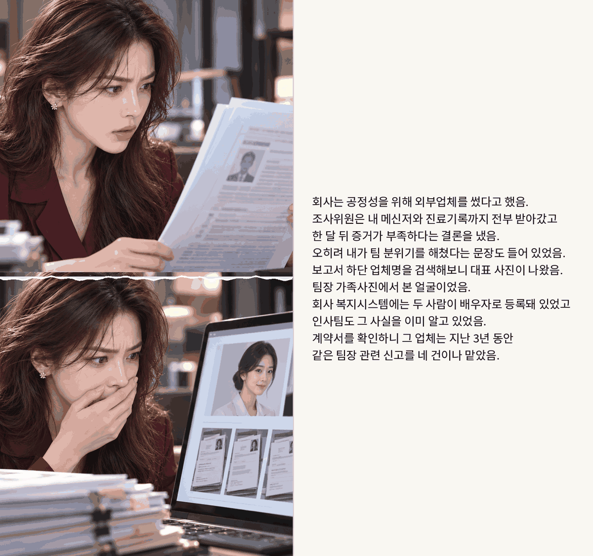 Insight_sua's tweet photo. 내 직장 괴롭힘 신고를 조사한 외부위원이
가해 팀장 아내였음. https://t.co/2NVjw7pPu4